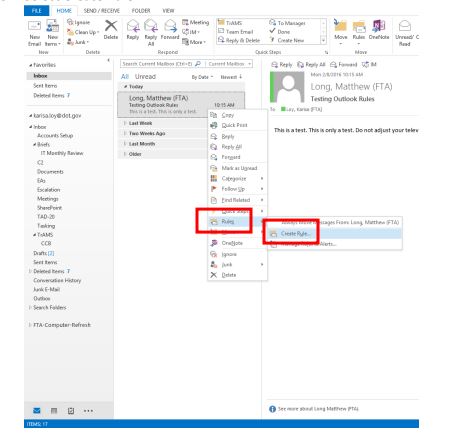 create outlook email rules